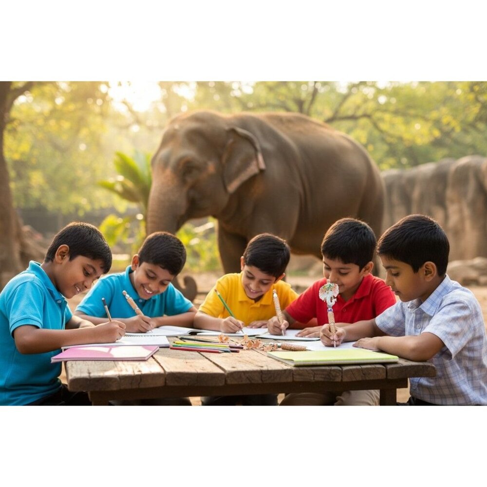 Handcrafted Elephant-Themed Decorative Pen With Rhinestones & Colorful Beads Per